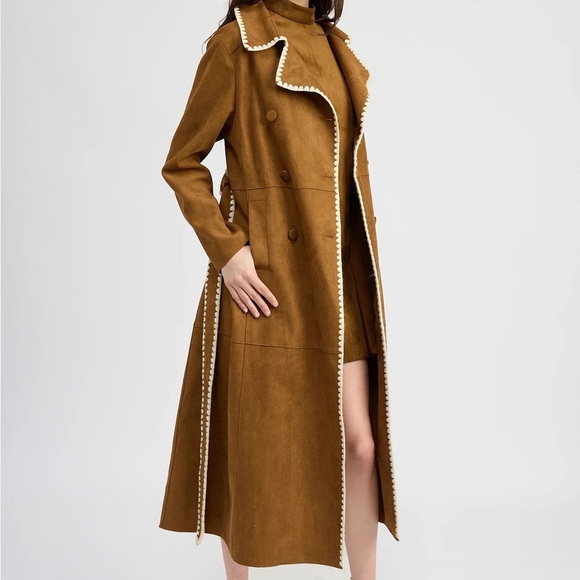 En Saison Brown Trench Coat with Cream Trim - Picture 1 of 4